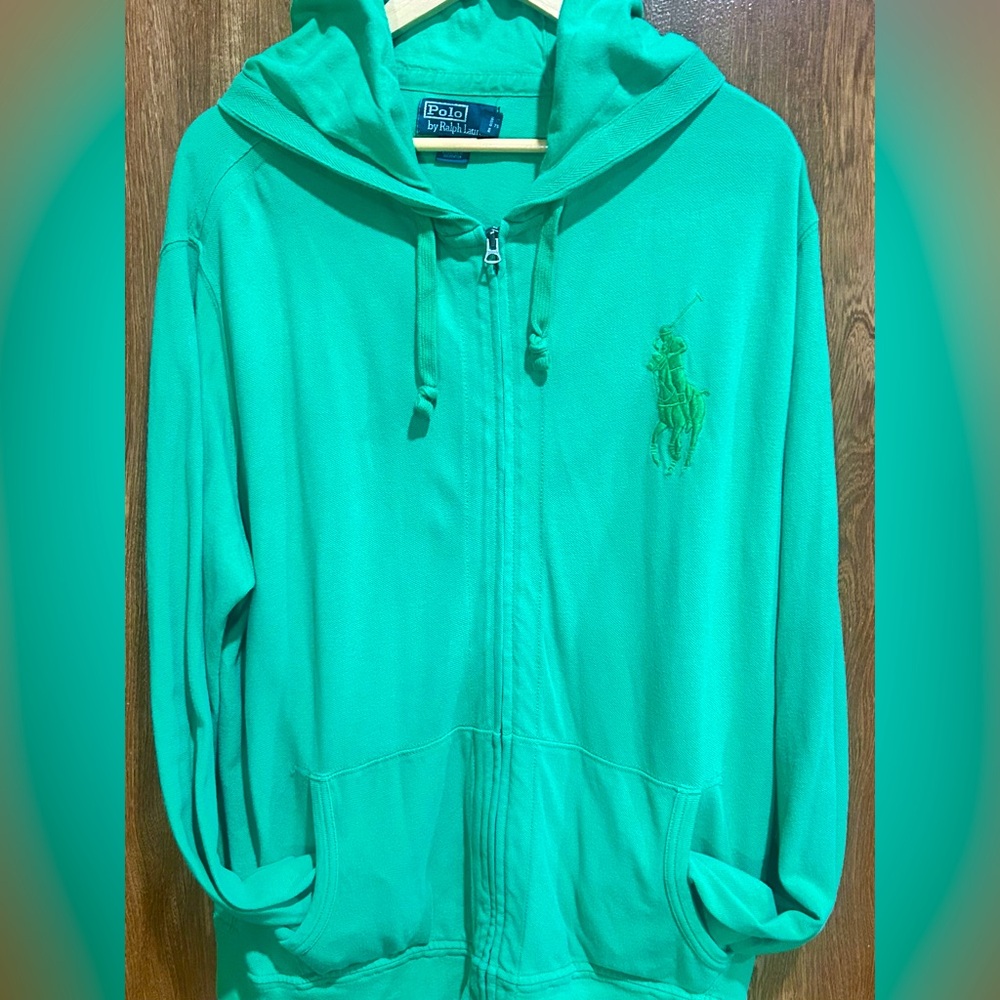Polo Ralph Lauren XXL Kelly Green Zip Hoodie — Full Zip Sweatshirt Classic Pony